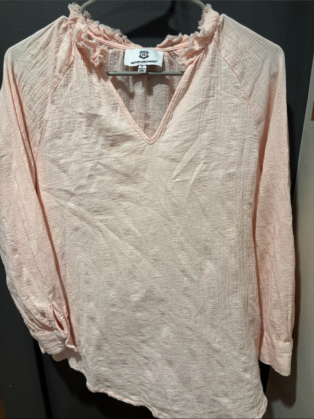 Heather Orchard Peach Textured V-Neck Long-Sleeve Blouse